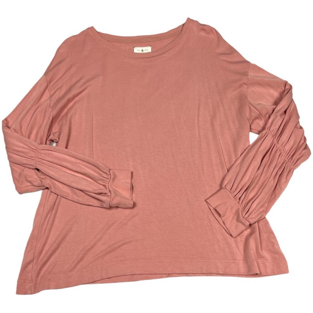 Lou & Grey Sweatshirt Pink Pleated Long Sleeve Pullover Women's Large Modest Top